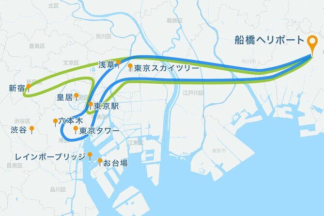 25-Min Downtown Helicopter Tour : Tokyo Skytree and Tokyo Tower - The Route: Skytree, Tokyo Tower, Odaiba, and Shibuya from Above