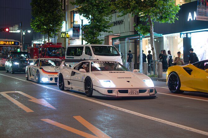 Daikoku PA JDM Car Scene Tour in Tokyo Drift RX7 - Rainbow Bridge Drive-By: Skyline Views Between Car Stops