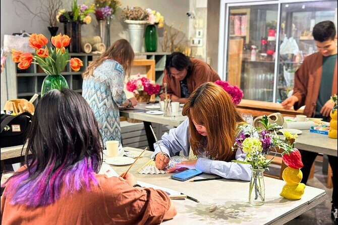 Japanese Fan Painting Workshop ~ in a Tokyo Flower Shop - Fan Painting in Tokyo: A Break From the Usual Plan