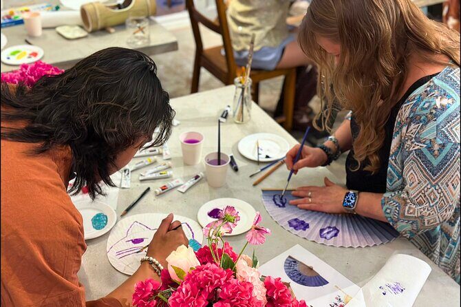Japanese Fan Painting Workshop ~ in a Tokyo Flower Shop - Traditional Motifs vs. Your Own Design