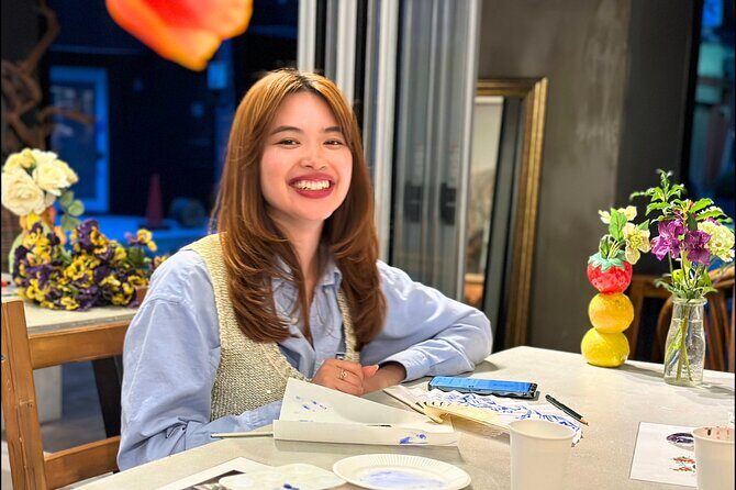 Japanese Fan Painting Workshop ~ in a Tokyo Flower Shop - The Hands-On Skill Help That Makes It Work