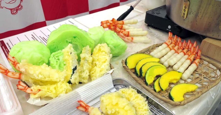 Kyoto: Replica food making experience - What You’ll Make: Tempura Shrimp and Pumpkin Replica Bowls (Plus Lettuce)