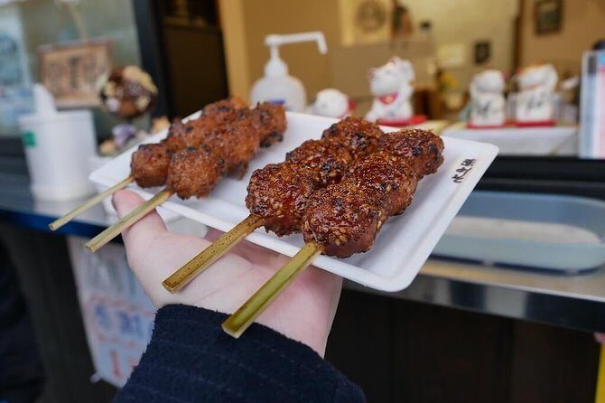 Nagoya Street Food Walking Tour of Osu - The first Osu snack loop: miso, mochi, and karaage first