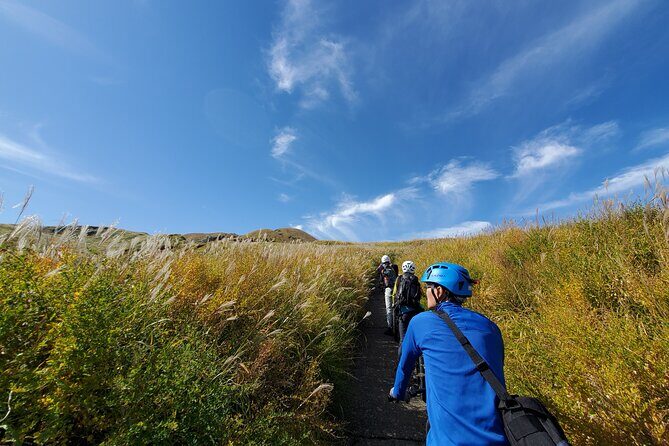 Private E-MTB guided cycling around Mt. Aso volcano & grasslands - Stop 3 and the crater moment: getting up close to the smoke