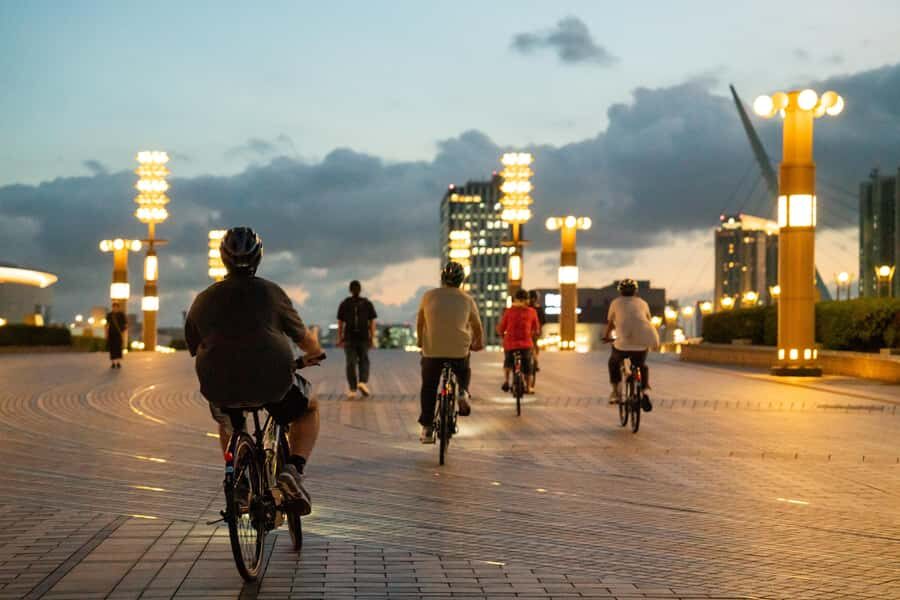 Tokyo Bay Area: Sunset Night View 3h E-bike Guided Bike Tour - From fish market streets to shrine-and-temple stops