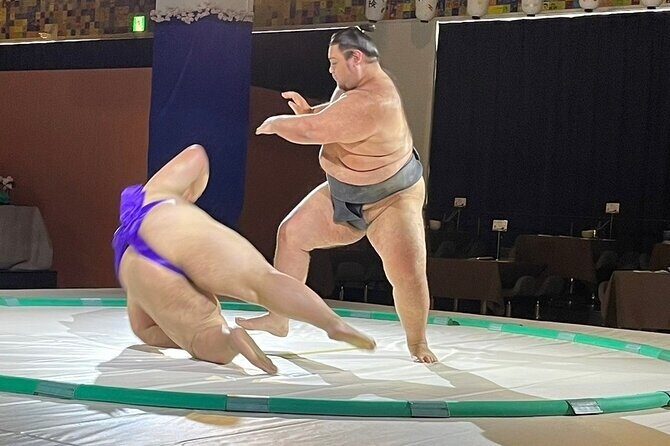 Up-Close Sumo Experience at Ochi Stable: Wear Kimono in Osaka - Step into the ring: audience involvement with retired wrestlers